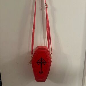 Red Coffin-Shaped Crossbody Bag
